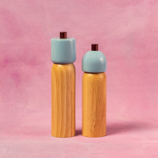 Salt & Pepper Grinders - Light Blue & Burgundy / Medium