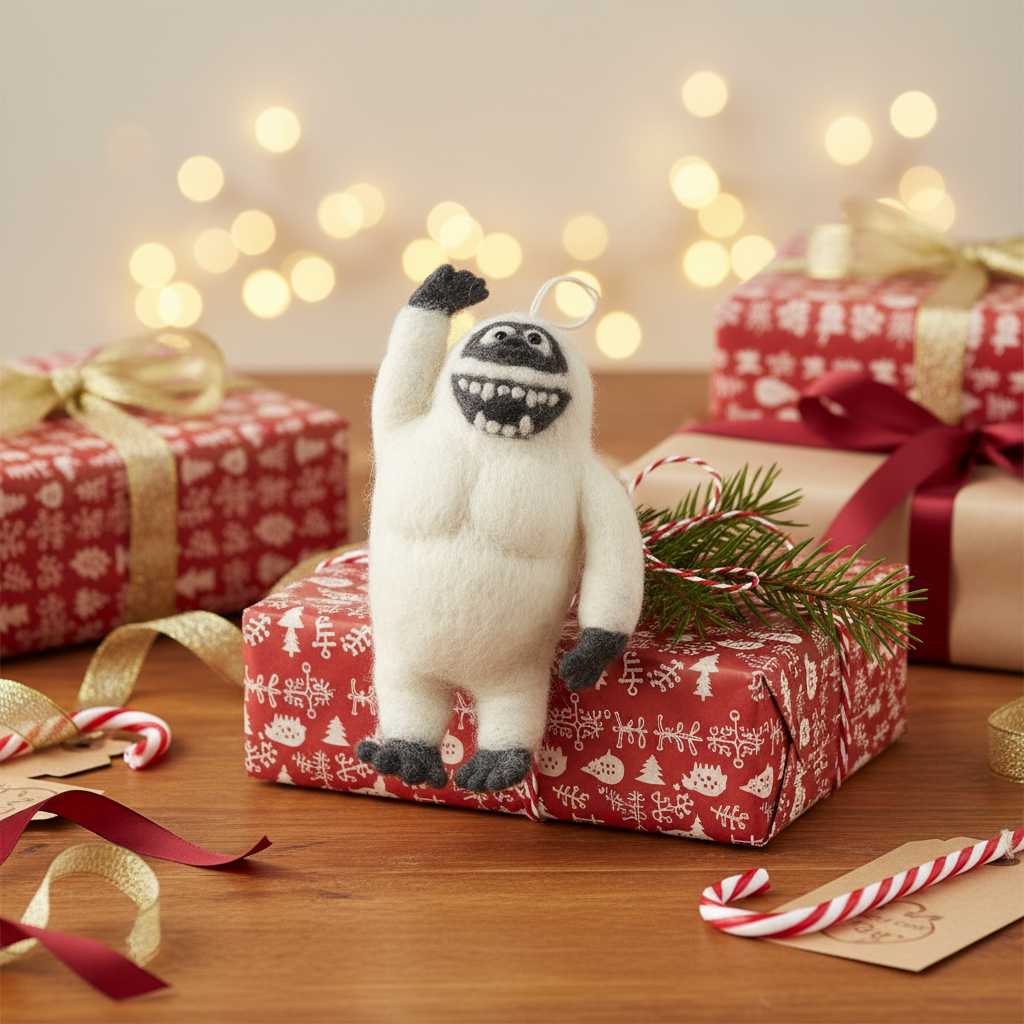 Handmade Felt Yeti Biodegradable Hanging Decoration