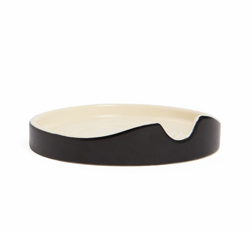 Matte black stoneware spoon rest with cream glazed interior - PABOOM