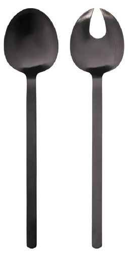 Black stainless steel serving spoon and serving fork set - PABOOM
