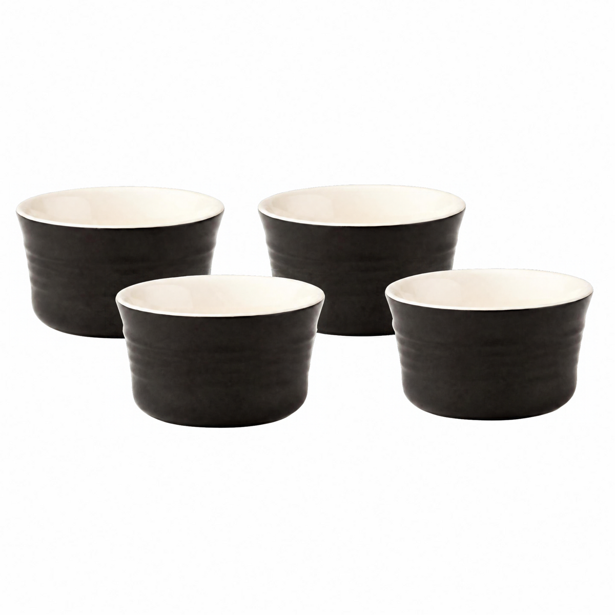 Four matte black stoneware ramekins with cream interiors - PABOOM