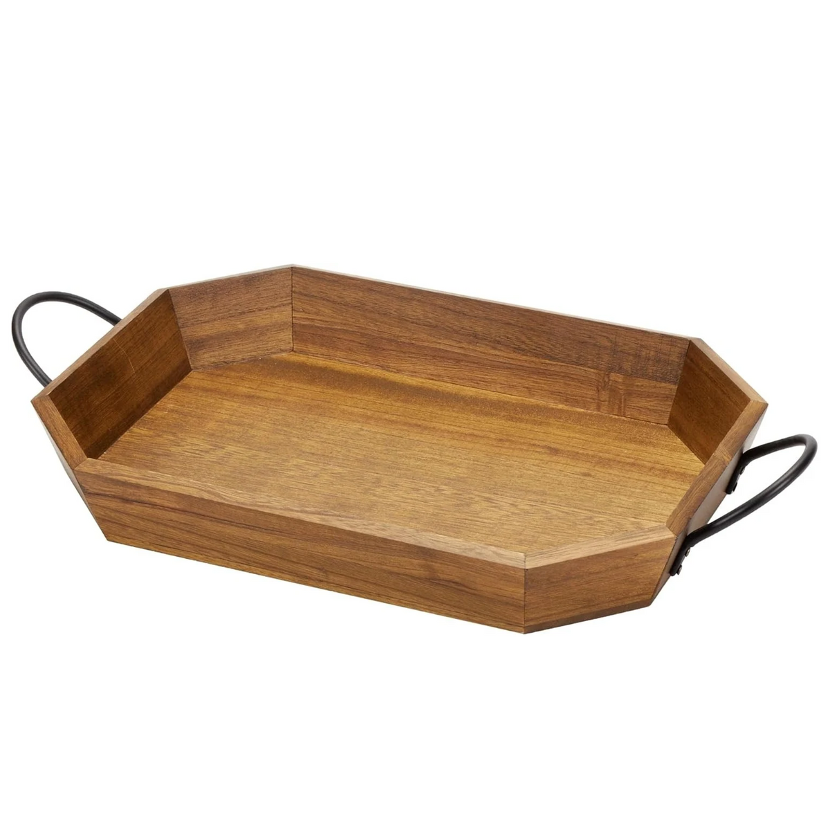 Wood Tray With Iron Handles
