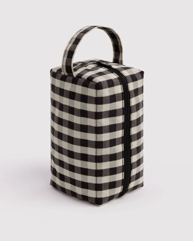 BAGGU Dopp Kit in Black and Cream Gingham with zip top closure and carrying loop - PABOOM