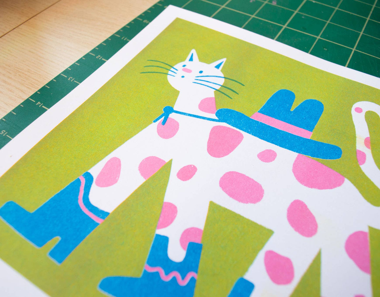 Cowboy Cat Square Risograph Art Print