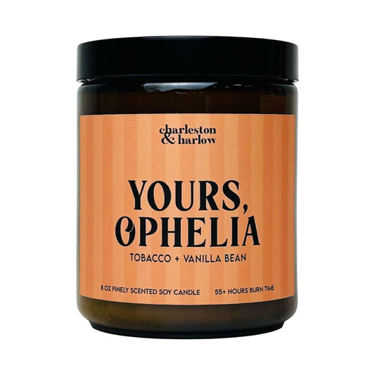 Charleston & Harlow Yours, Ophelia candle and box lineup lifestyle shot