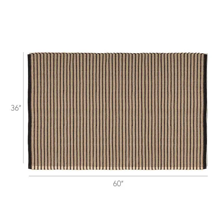 Black and sand striped cotton jute rug with 36x60 inch size dimensions shown - PABOOM