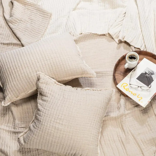 Kantha Overstitch Pillow Biege Long - PABOOM