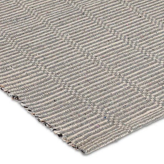 Close-up of multicolour broken stripe cotton mat – textured weave detail in neutral tones - PABOOM