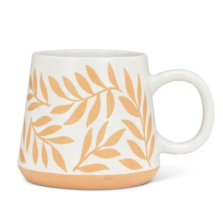 17oz oversized stoneware mug with warm-toned leaf pattern and natural base – microwave and dishwasher safe - PABOOM