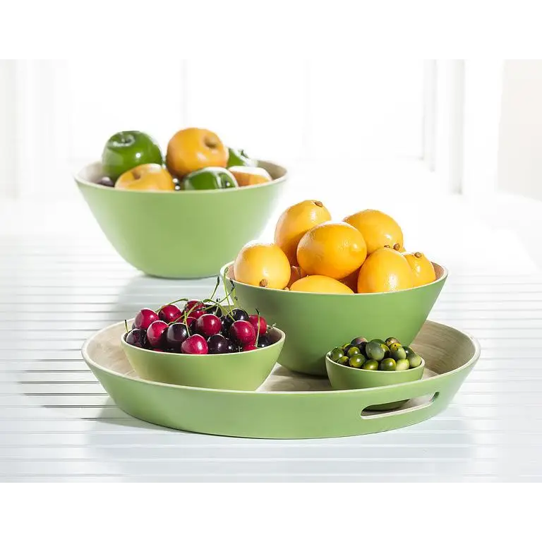 Round Bamboo Tray with Handles - Green