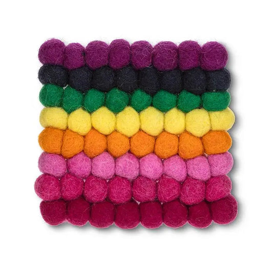 Abbott - Sq Rainbow Stripe Pompom Coaster 4’’