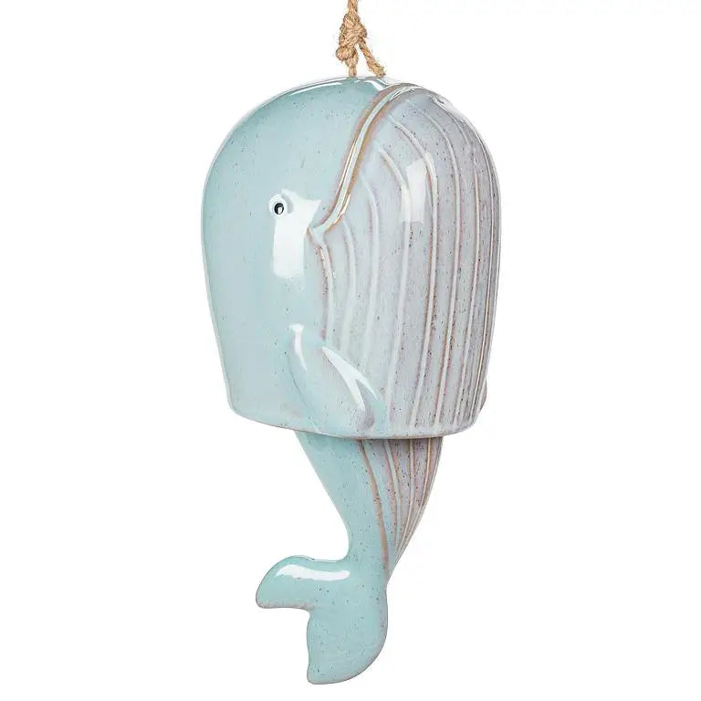 Ceramic whale-shaped wind chime in coastal blue tones β 10.5β hanging decor with breezy charm - PABOOM