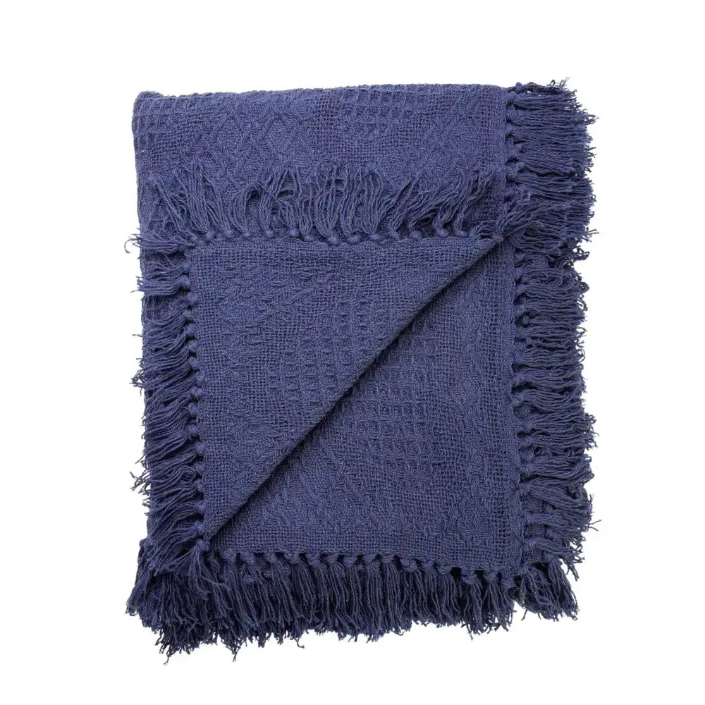 Accent Linen - Cotton Throw - Heart Weave - Navy Blue
