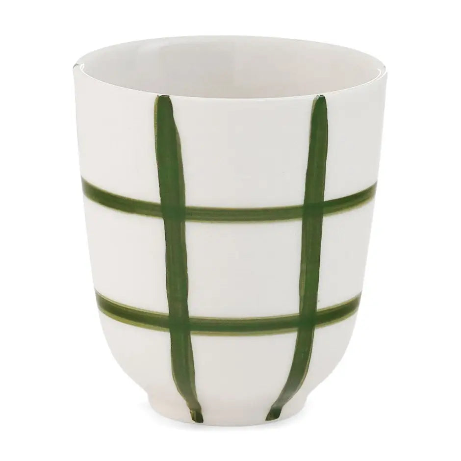 ADV - Checkered Green Porcelain Cup - white ceramic cup hand-painted green