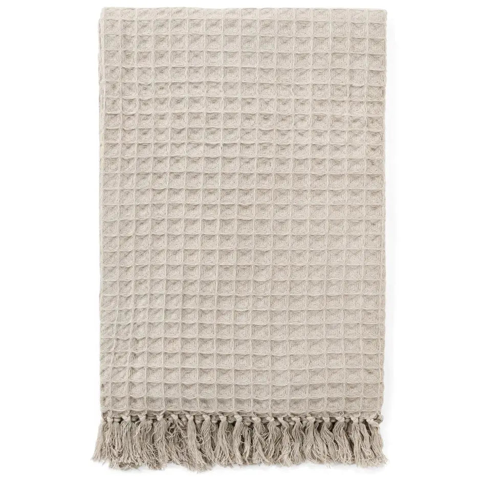 ADV - Cotton Waffle Throw Beige - light gray waffle weave throw