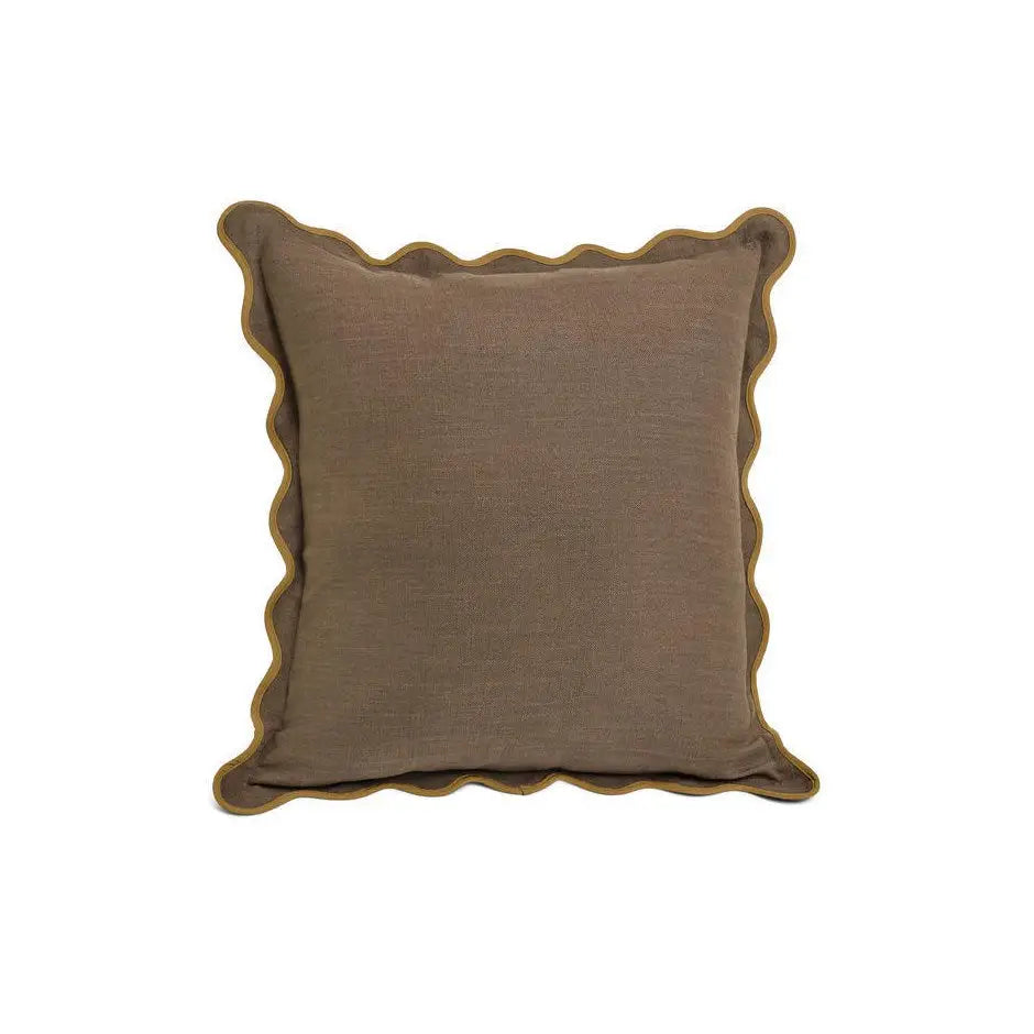 ADV - Flange Cushion Cotton Scallop Breen + Amber - brown throw pillow scalloped olive-green