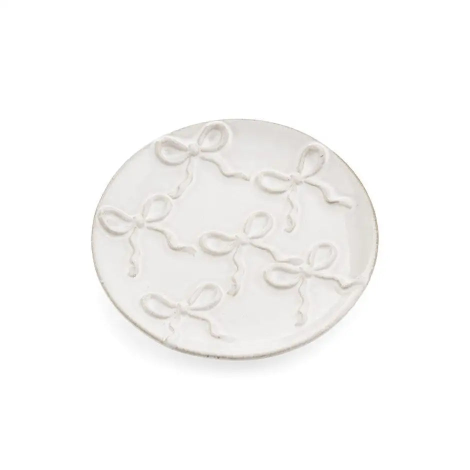 ADV - Plate W/Bows Stoneware White 5.5x5.5’’