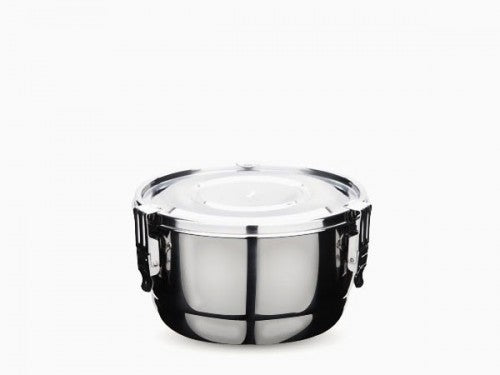 Onyx small round stainless steel airtight container with locking side clips - PABOOM