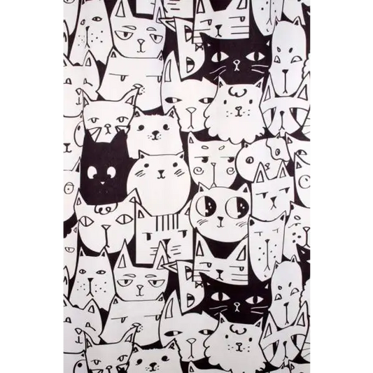 Cat Faces Black + White Curtain Panel - PABOOM