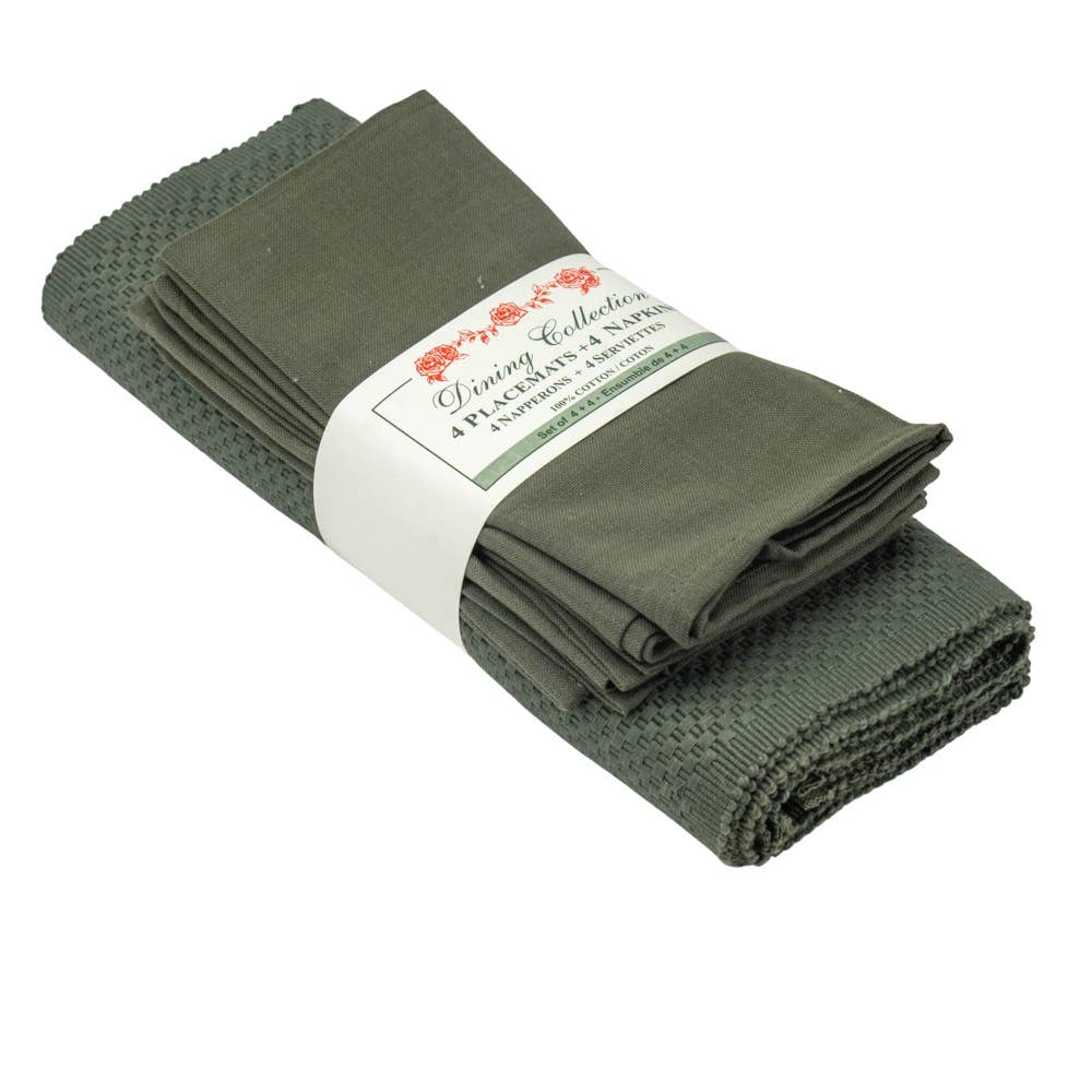 Basket Weave Placemats + Napkins Set - Moss Green
