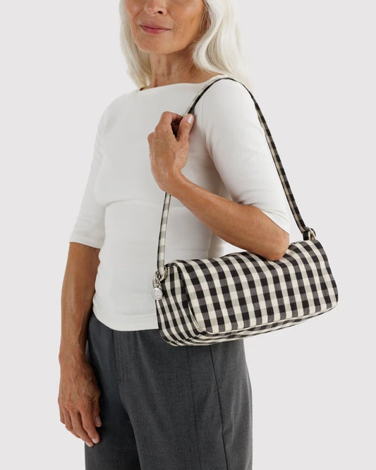 BAGGU Nylon Loaf Bag Black and Cream Gingham interior pocket detail - PABOOM