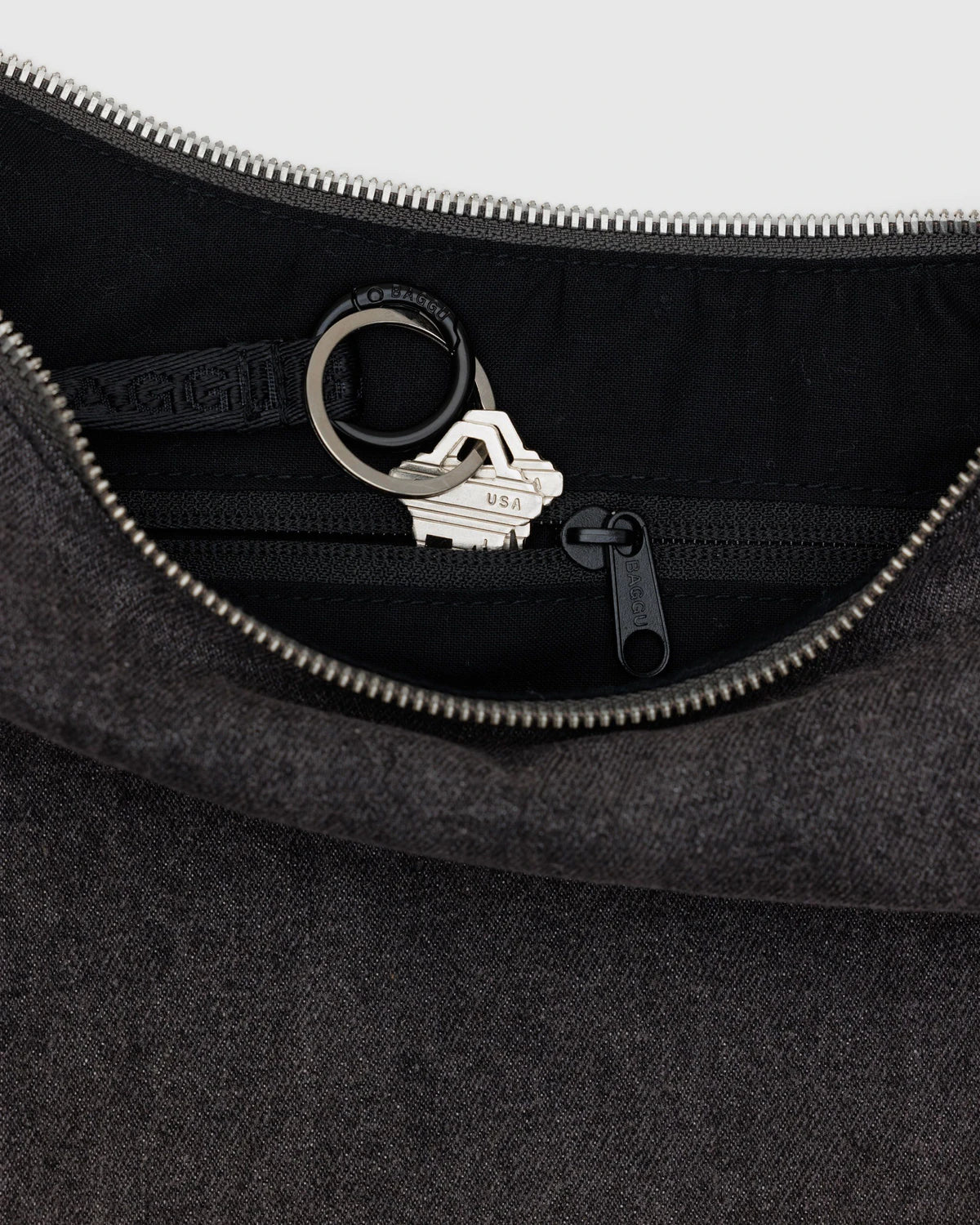 BAGGU Medium Nylon Crescent Bag - Washed Black Denim