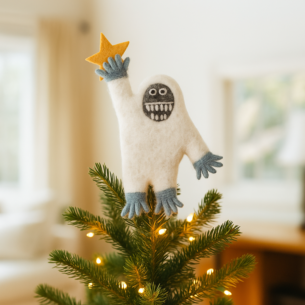 Handmade Felt Festive Yeti Christmas Tree Topper Decoration