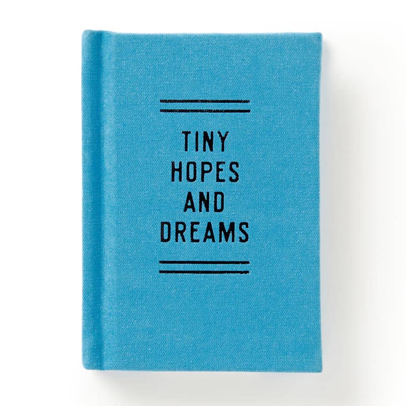 Tiny Hopes and Dreams diary with a sky blue fabric cover and black lettering - PABOOM