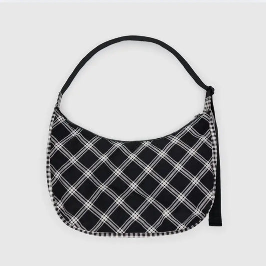 BAGGU Large Nylon Crescent Bag - Mixed Plaid