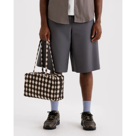 BAGGU Medium Nylon Bowler Bag - Blurred Gingham Brown