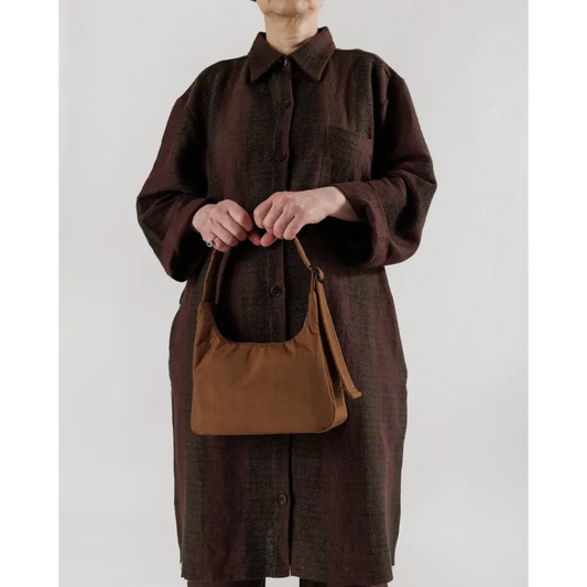 Mini Nylon Shoulder Bag Brown - PABOOM