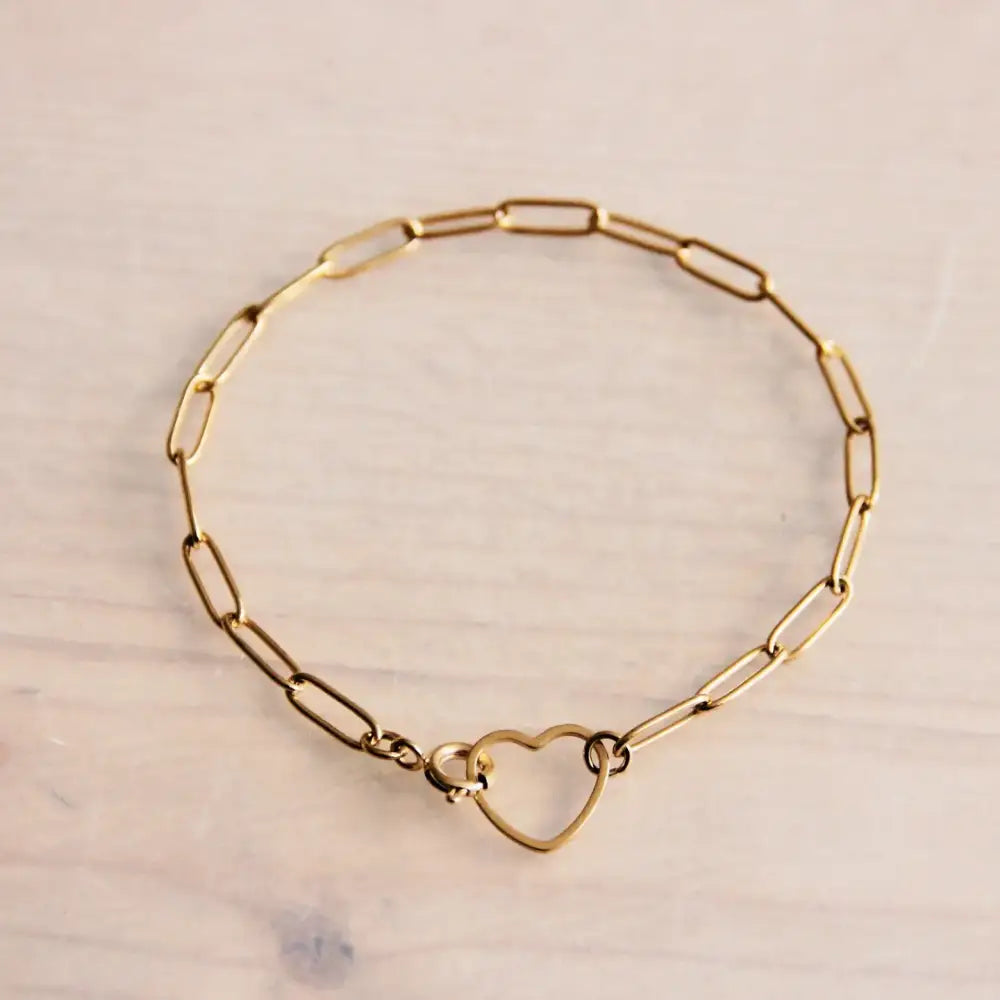 D-Chain Gold Bracelet With Open Heart Lock - PABOOM
