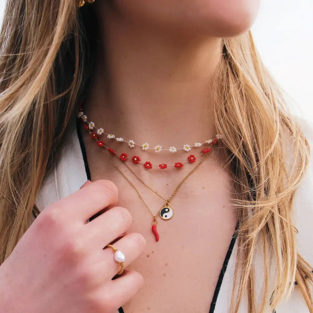 Bazou - Daisy flower necklace - nude/gold