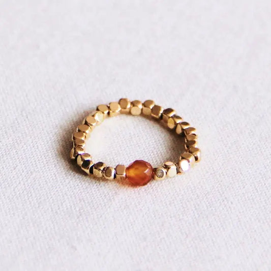 Elastic Ring w/Stone Orange/Gold - PABOOM