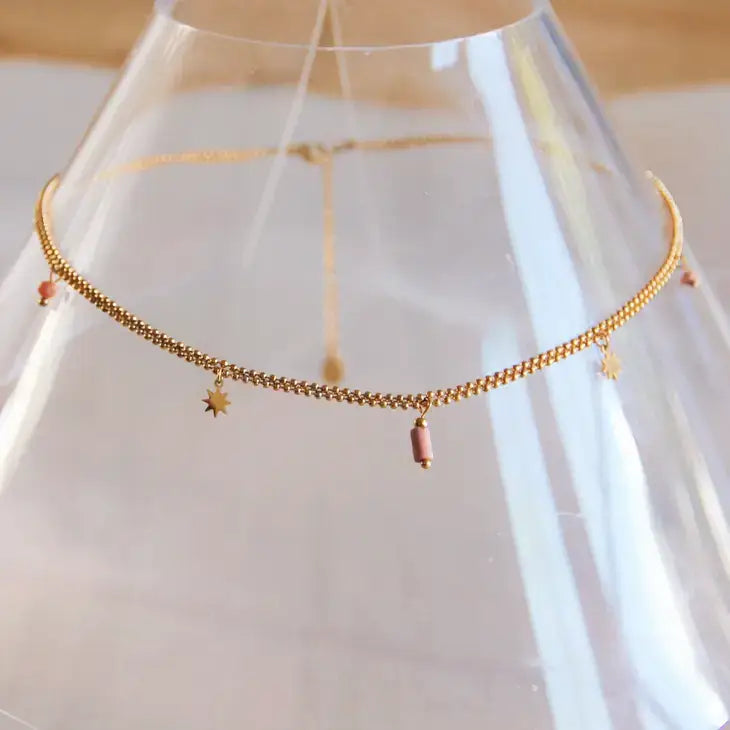 Gold Double Ball Chain Necklace with Charms & Gemstones - PABOOM