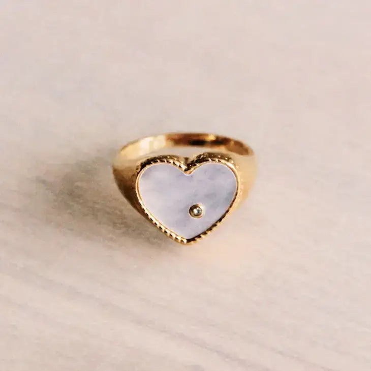 Gold Pearl Heart Ring - PABOOM