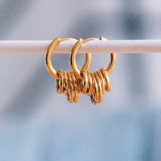 Hoop Earrings With Rings Gold - PABOOM