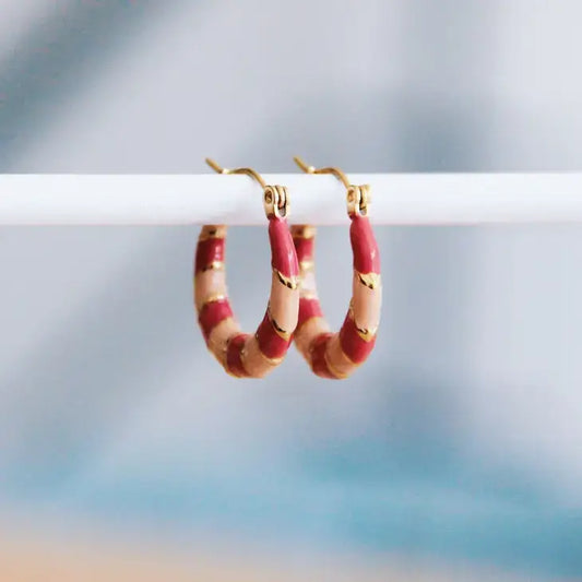 Pink + Peach Enamel Creole Hoop Earrings - PABOOM