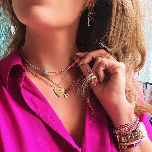 Bazou - Stainless steel fine chain with smiley - gold