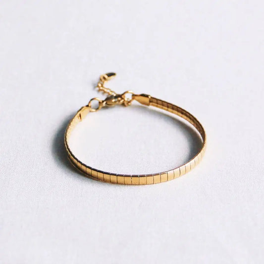 Steel Flat Bracelet Striped - Gold - PABOOM