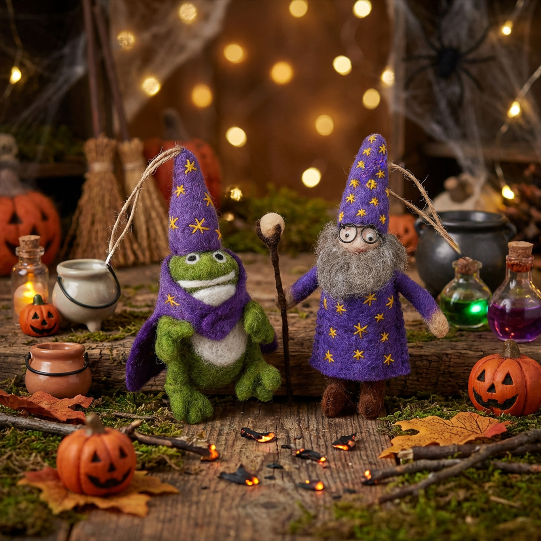 Handmade Felt Wizard Frog Hanging Decoration