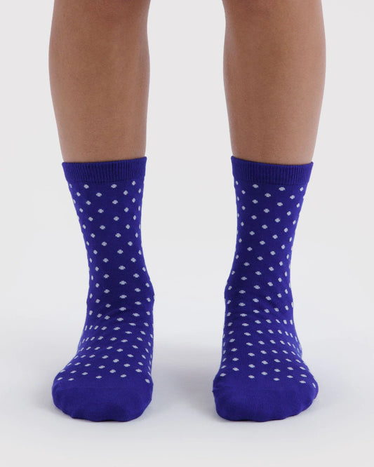 BAGGU Crew Sock - Micro Blue and White Polka Dot