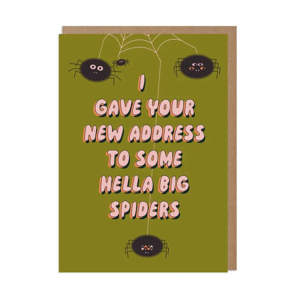 Betiobca - Funny New Home Card - Hella Big Spiders Bio Cello