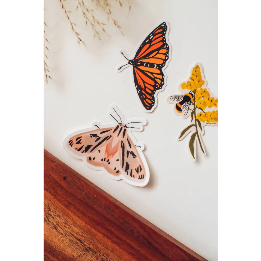 Brush + Bird Paper Co. - Pink Tiger Moth Sticker | Bug Lover Vinyl White