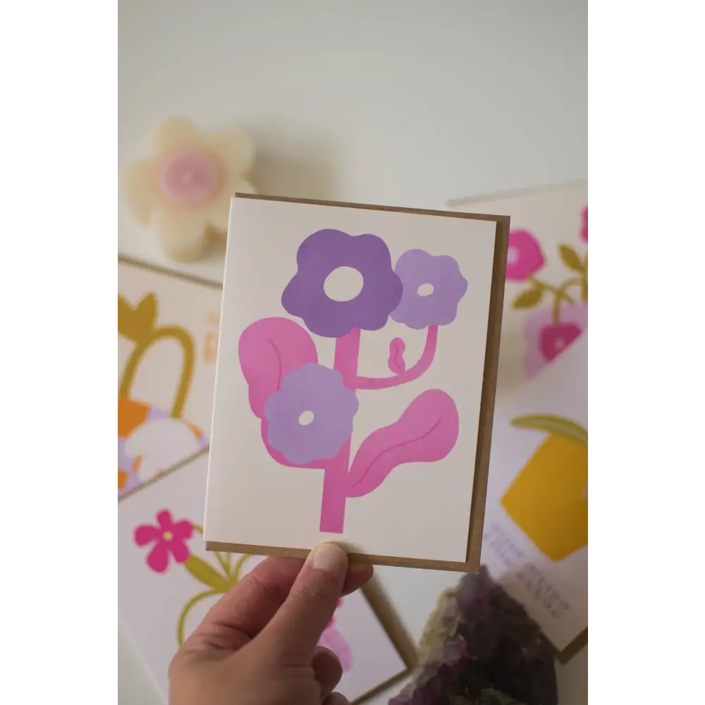 Brush + Bird Paper Co. - Retro Flower Card | Blank Pink and Purple Greeting