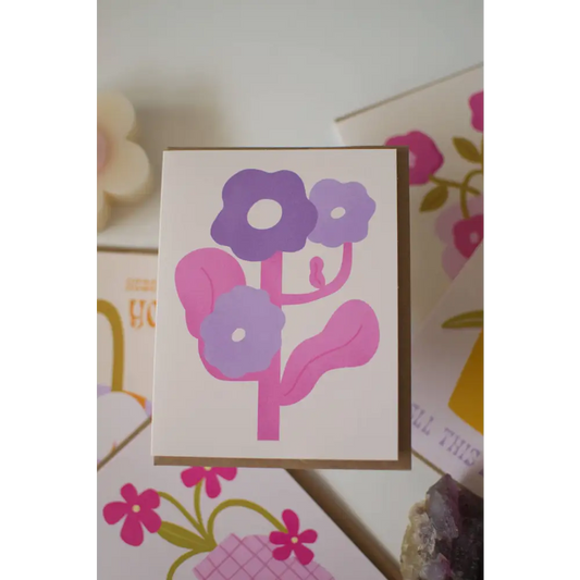 Brush + Bird Paper Co. - Retro Flower Card | Blank Pink and Purple Greeting