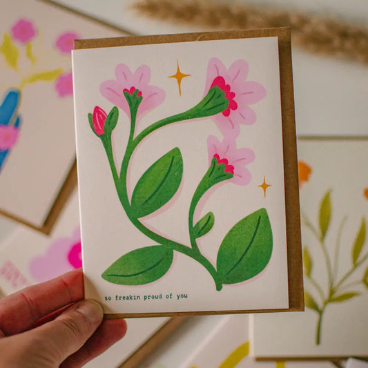 Brush + Bird Paper Co. - So Freakin Proud Greeting Card | Pink Floral Illustration