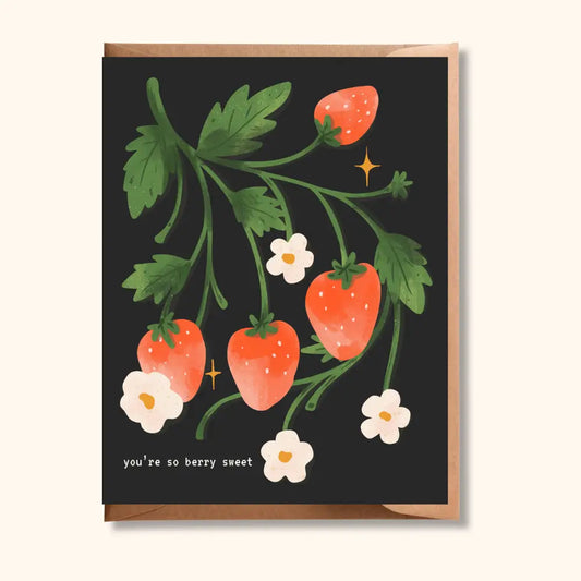 Brush + Bird Paper Co. - Strawberry Greeting Card | You’re So Berry Sweet Black Background