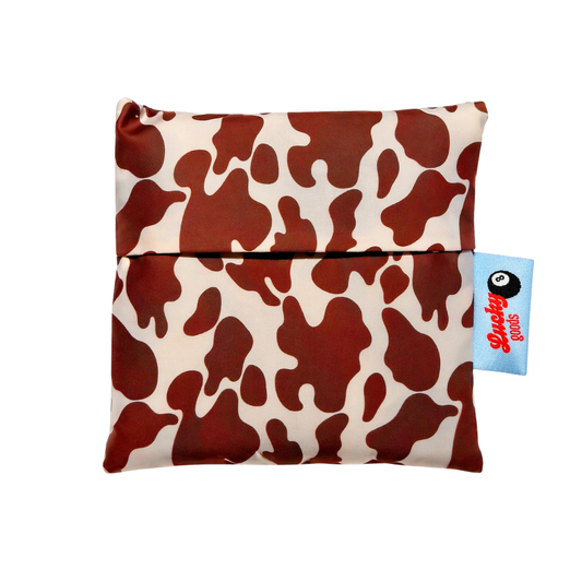 Cow Print foldable nylon tote - handle and stitching detail - PABOOM