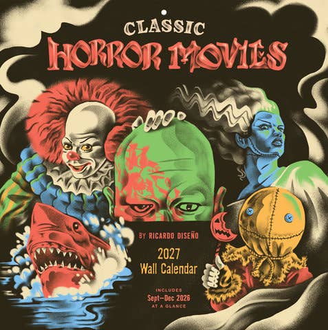 Classic Horror Movies 2027 wall calendar monthly page - PABOOM